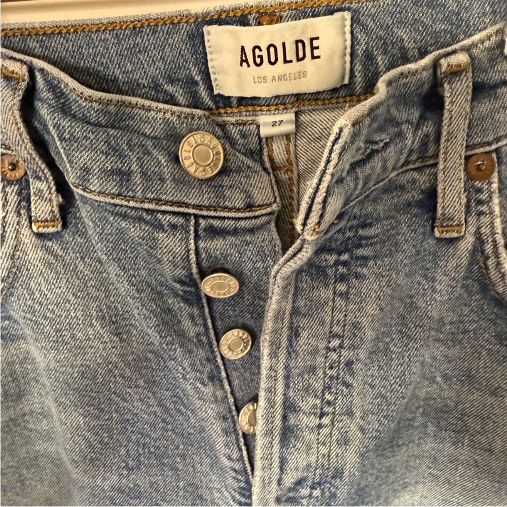 AGOLDE Riley 90s High Rise Straight Crop Distressed Button Fly Jeans size 27 EUC - Picture 4 of 5